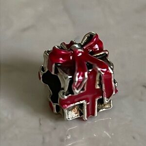 925 sterling silver charm holiday present gift with red bow